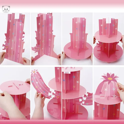 Vista 3 de Soporte para cupcakes de cactus rosa, soporte para cupcakes de fiesta mexicana para vaquera, cumpleaños, despedida de soltera