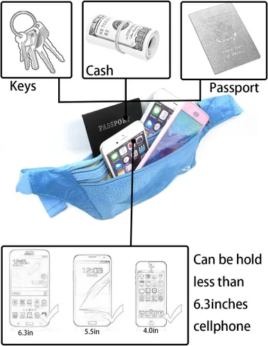 Vista 43 de Bolsa de cintura ultrafino con ranuras c/visualización para tarjeta de crédito, para deportes, aire libre, correr, caminar, viajes.