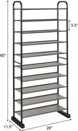 Vista 3 de Organizador de zapatos de 10 niveles, almacenamiento duradero para zapatos, estante grande para 30 pares, torre de zapatos con marco de metal