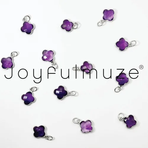 Vista 2 de Genuine Gemstone Necklace, Carved Four Leaf Clover Shape, Amethyst, Moonstone, Amazonite, Tourmaline, Labradorite, 925 Sterling Silver Jewelry