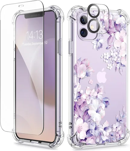 Vista 83 de GVIEWIN - Funda para iPhone 11 con protector de pantalla + protector de lente de cámara, cubierta protectora transparente suave de poliuretano