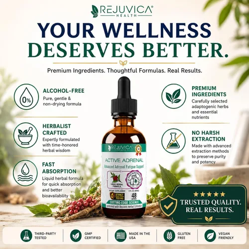 Vista 6 de Rejuvica Health Active Adrenal - Tintura avanzada de apoyo suprarrenal - Entrega de líquidos para una mejor absorción - Ashwagandha, vitaminas B