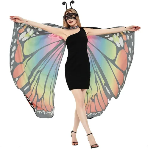 Vista 4 de QUCH Butterfly Costume for Women Butterfly Wings for Women Fairy Wings Cape with Mask and Antenna Headband Halloween Costumes