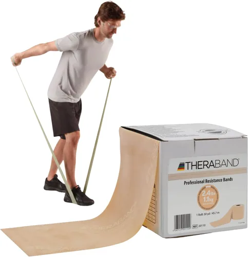 Vista 11 de THERABAND Banda de resistencia, rollo de 50 yardas, banda elástica de látex para ejercicio, estiramiento, terapia física, yoga, pilates
