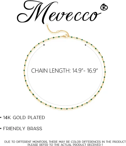 Vista 5 de MEVECCO Gargantilla de cadena chapada en oro de 14 K, largo collar de cadena delicado y bonito chapado en oro, delicada gargantilla a la moda