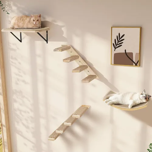 Vista 14 de Estante de Pared para Gatos con Percha de Ventana, Cama Hamaca para Gatos con Almohadilla para Rascar, Estante para Gatos para Trepar, Dormir