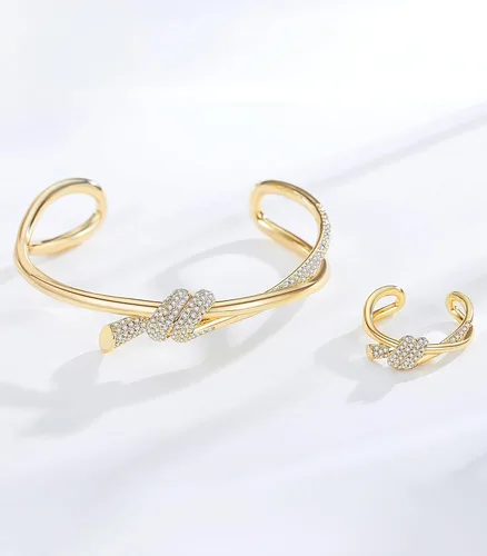 Vista 3 de RIMAYZI Pulsera chapada en oro de 14 quilates para mujer, pulsera de 2 pulgadas, apertura de nudo, anillo de oro ajustable, 2