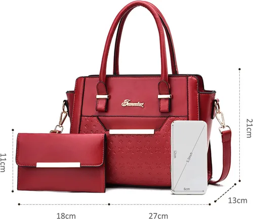 Vista 6 de NICOLE & DORIS Bolsos de mano para mujer, elegantes bolsas de hombro, 2 piezas, monederos, bolso de cuero sintético