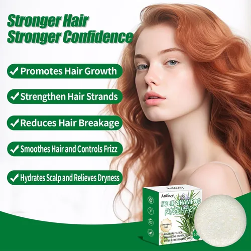Vista 6 de Paquete de 2 barras de champú sólido con aceite de romero para cabello fino, champú natural y orgánico para mujeres y hombres, fortalece, espesa