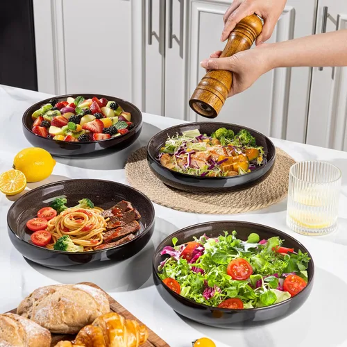 Vista 6 de LERATIO Tazones grandes de cerámica para pasta de 8.5'', tazones de 36 oz para servir pasta, juego de 4 para cocina, tazones anchos para fruta