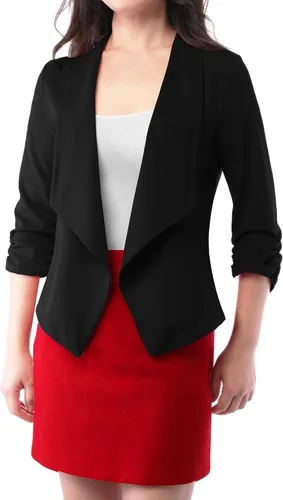 Vista 8 de Chaqueta Blazer Abierta de Tela Elástica con Mangas 34 Fruncidas para Mujer (Hecha en EE.UU.)