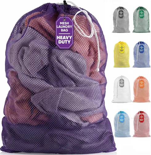 Vista 9 de Bolsa de lavandería de malla XL de Handy Laundry - Duradera, lavable a máquina con cierre de cordón seguro - Perfecta para dormitorios Negro
