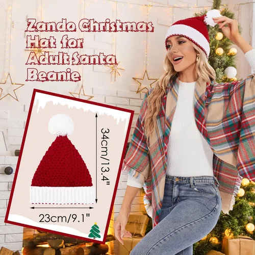 Vista 2 de Zando Christmas Hats Adults for Women Men Santa Hat Adult Winter Santa Beanie Warm Christmas Hats Christmas Beanie Hat