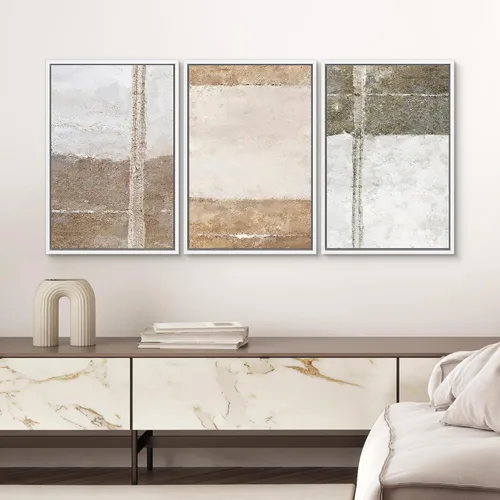Vista 402 de SIGNWIN Lienzo enmarcado para pared, juego de arte neutro de bosque brumoso, ilustraciones en tono tierra, arte moderno, decorativo, bohemio