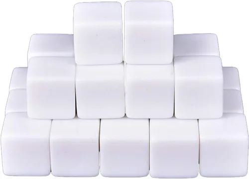 Vista 3 de 48 dados blancos en blanco de 0.630 in para juegos de mesa, bricolaje, diversión y enseñanza