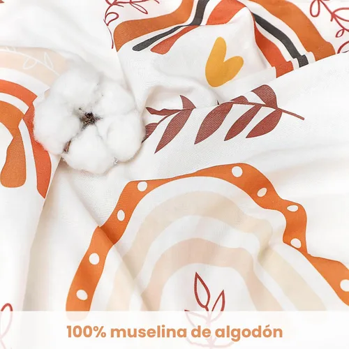 Vista 2 de Pea Pod Juego de ropa de cama de muselina para niños pequeños arcoíris de 3 piezas - Ropa de cama suave y transpirable para cuna con sábana