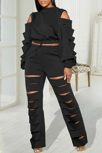 Vista 4 de Sexy 2 Piece Outfits for Women Hollow Out Top High Waist Pant Set