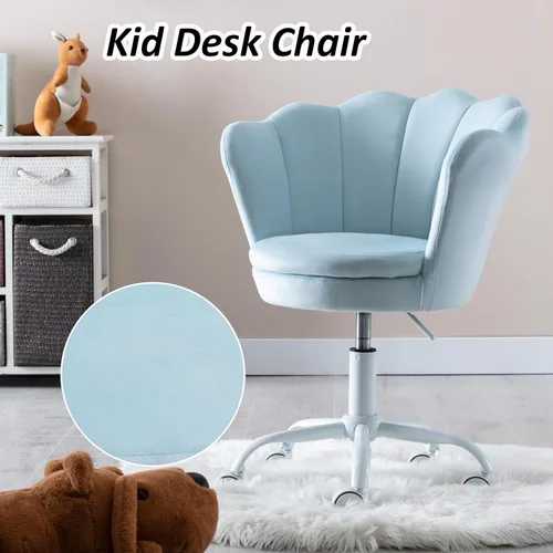 Vista 27 de Silla de escritorio de terciopelo para niños, bonita silla de computadora moderna tapizada, con brazo giratorio, silla de tocador ajustable