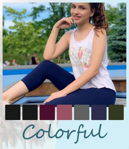 Vista 3 de YOLIX Paquete de 7 leggings capri para mujer, cintura alta, color negro, suave, pantalones de yoga para entrenamiento