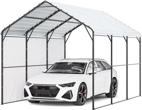 Vista 102 de VEVOR Cobertizo Tienda de Almacenamiento Exterior Portátil Resistente de 6 x 8 x 7 pies, Refugio de Cochera Garaje Impermeable con Puerta Enrollable