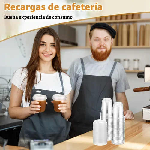 Vista 7 de Baderke Juego de 100 vasos desechables de plástico transparente de 12 onzas con tapas, tazas de café helado de fondo redondo con tapa para batidos