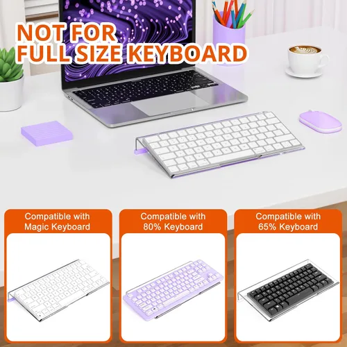 Vista 7 de Richboom Soporte de teclado de computadora para escritorio, 11.8 pulgadas, pequeño elevador de teclado acrílico transparente, 78 teclas, elevador