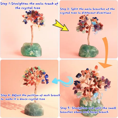 Vista 7 de Árbol de cristal curativo de 7 chakras, cristales naturales con base de piedra, alambre de cobre, árbol de dinero para el hogar, oficina
