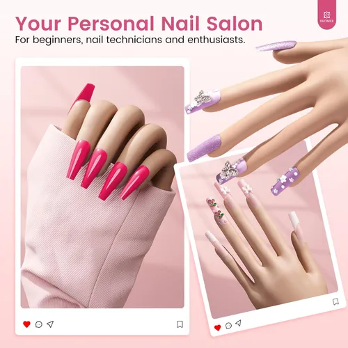 Vista 7 de Mano de práctica para uñas acrílicas Kit: Mano de silicona para práctica de uñas con kit de uñas para principiantes - Mano falsa flexible