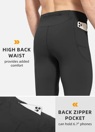 Vista 4 de BALEAF Mallas de forro polar para hombre, pantalones térmicos de ciclismo, resistentes al agua, con cremallera, bolsillos, para invierno, cálido