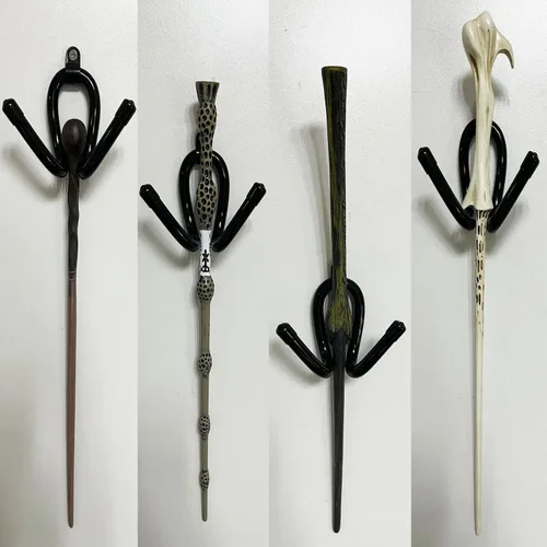 Vista 4 de Pmsanzay Paquete de 6 mini soportes universales ajustables para colocar en la pared, soporte de madera para varita mágica, fuerte y flexible, por lo