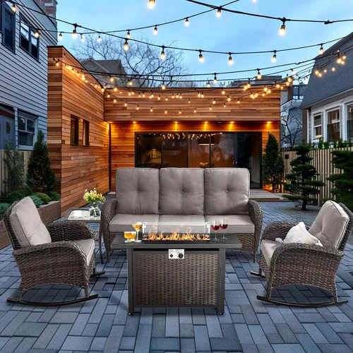 Vista 40 de HUMMUH Juego de 2 sillas de mimbre para exteriores, sillas de comedor con respaldo alto y asiento profundo para jardín, porche, patio trasero