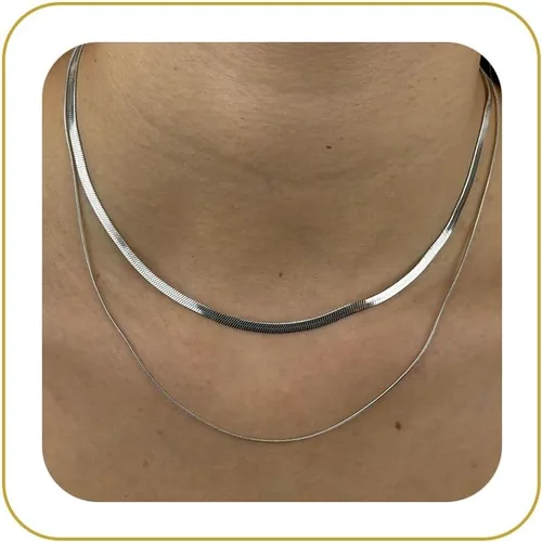 Vista 26 de Tewiky Layered Necklaces for Women Non Tarnish- Chunky 14k Gold Plated Herringbone/Snake/Rope/Box/Cuban Link Chain for Women Waterproof Layering