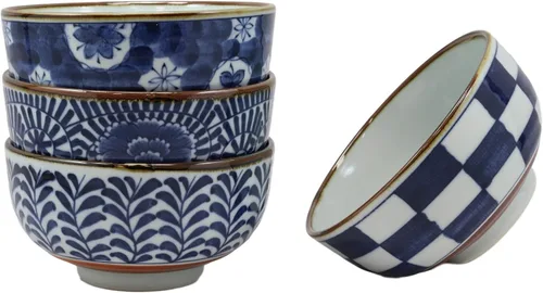 Vista 3 de Ebros Gift Made In Japan Shades Of Blue - Juego de 4 cuencos artísticos de porcelana para ensalada de arroz, miso, sopa de helado, cuenco