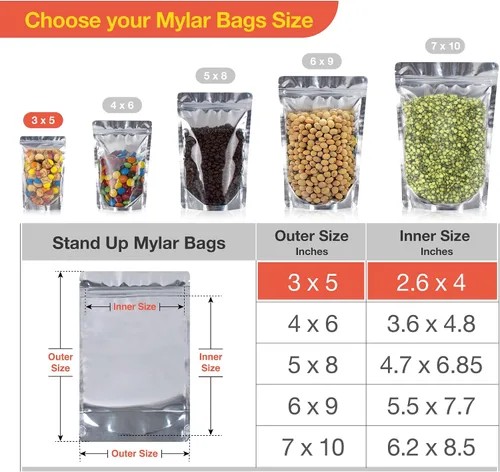 Vista 2 de BELLE KR® Bolsas pequeñas de Mylar de 3 x 5 para dulces liofilizados, paquete de 100 a 4 mil de grosor, bolsas transparentes de Mylar con ventana