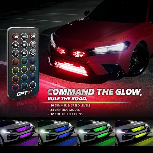 Vista 4 de OPT7 Aura PRO - Kit de iluminación LED Bluetooth de 4 piezas para rejilla Tiras multicolor de 12 pulgadas con SoundSync - Valencia de parrilla