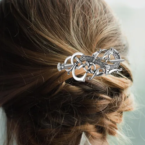 Vista 6 de Lurrose Pinzas para el cabello con diseño de dragón vikingo, pinza para el cabello, aleación irlandesa con palo, para mujer y hombre