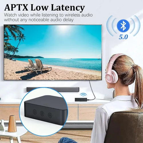 Vista 2 de Receptor óptico Bluetooth 5.0 transmisor para TV a auriculares con control de volumen, adaptador de audio inalámbrico de baja latencia compatible