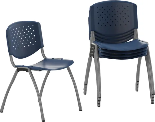 Vista 13 de Flash Furniture - Silla apilable de plástico negro de la serie HERCULES con capacidad de 880 lb. y marco recubierto en polvo de color gris titanio