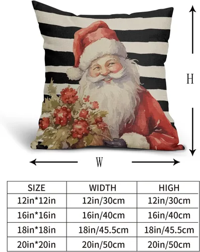 Vista 5 de Juego de 2 fundas de almohada navideñas de 20 x 20 pulgadas, diseño de Papá Noel, diseño floral rojo, a rayas, para exteriores, estilo granja