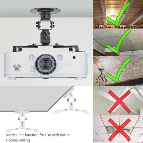 Vista 7 de WALI Soporte de techo para proyector, soporte universal para proyector de perfil bajo con brazos retráctiles y función de ajuste múltiple Blanco