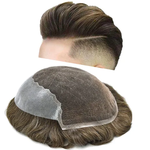 Vista 27 de Mens Toupee Swiss Lace Mens Hair Piece Sistema de reemplazo de cabello para hombres Toupee para hombres Cabello humano nudo blanqueado protesis