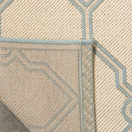 Vista 5 de SAFAVIEH Alfombra lavable para exteriores Linden Collection – Alfombra de pasillo de 2.2 x 8 pies, color crema y aguamarina, no desprende pelusa