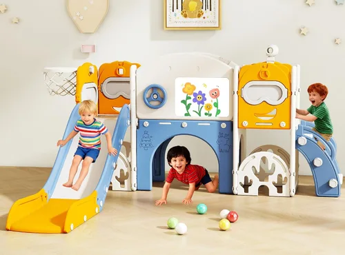 Vista 10 de Juego de tobogán 11 en 1 para niños pequeños, patio de juegos interior para niños de 1 a 3 años y niños pequeños, juego al aire libre con juego