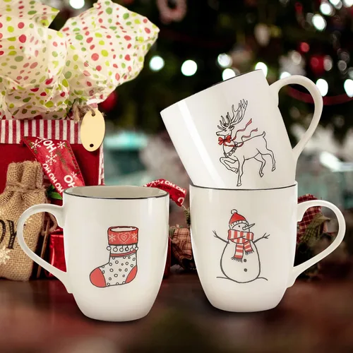 Vista 2 de LEHAHA Juego de 6 tazas de café navideñas – 473 ml Tazas de cerámica con tema festivo perfectas para café con leche, té o leche, walter, bebida