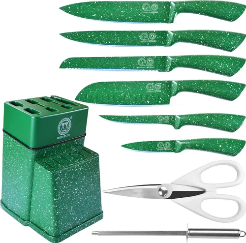 Vista 12 de XYJ juego de bloque con cuchillos de cocina, de acero inoxidable, con soporte, juego de cuchillos de chef profesional japonés, cuchillos para carne