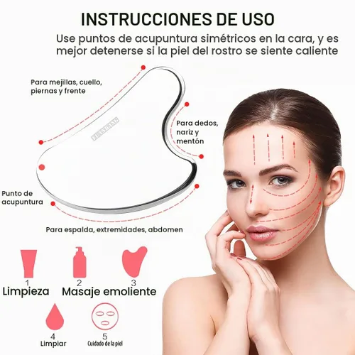 Vista 5 de Gua Sha - Herramientas faciales con bolsa de viaje, herramienta de masaje de raspado de acero inoxidable para cara
