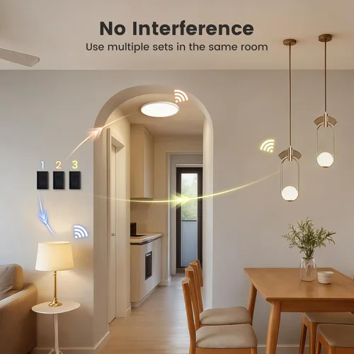 Vista 3 de Kit de interruptor de luz inalámbrico y receptor, negro, control remoto de 15 A No Wiring Required, No Interference, 100 ft Range, Expandable Wall