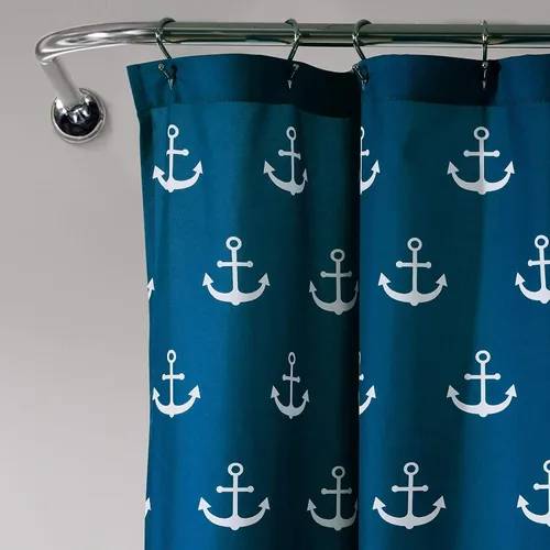 Vista 3 de Lush Decor Cortina de ducha, accesorios de baño con temática de playa (azul marino, estampado de ancla) 72 x 72 pulgadas
