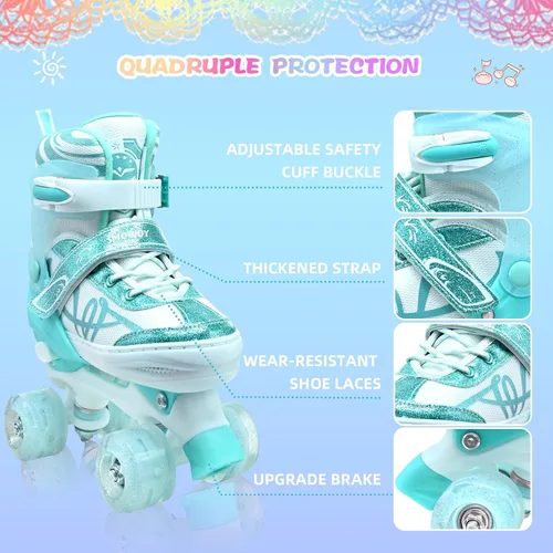 Vista 4 de Patines para niños y niñas con detalles de purpurina, patines de diseño musical para exteriores con ruedas iluminadas, patines ajustables para niños