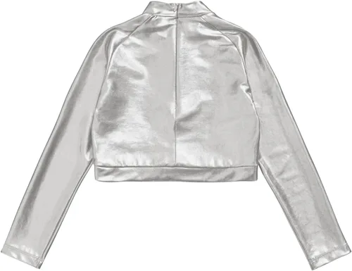 Vista 4 de Camiseta deportiva de manga larga para niñas pequeñas y grandes, con cuello alto falso, para ballet, gimnasia, yoga, animadoras, bailar